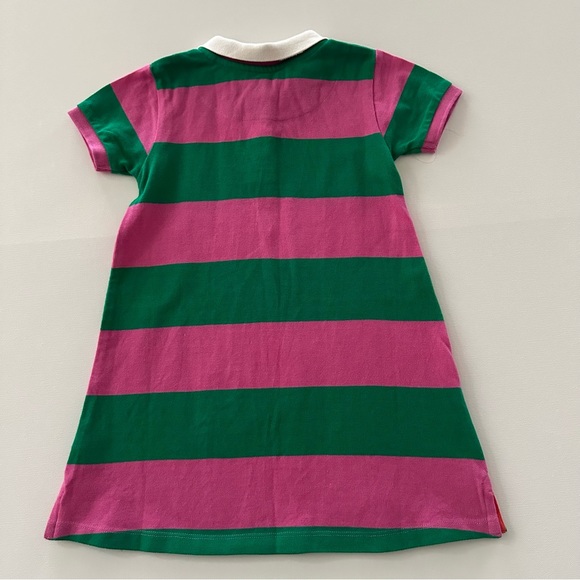Boden 4-5 Girls Horse Polo Stripe Dress Pink Green Spring Summer NWT - Picture 2 of 5